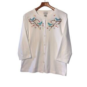 Breckenridge White Embroidered  cardigan sz M